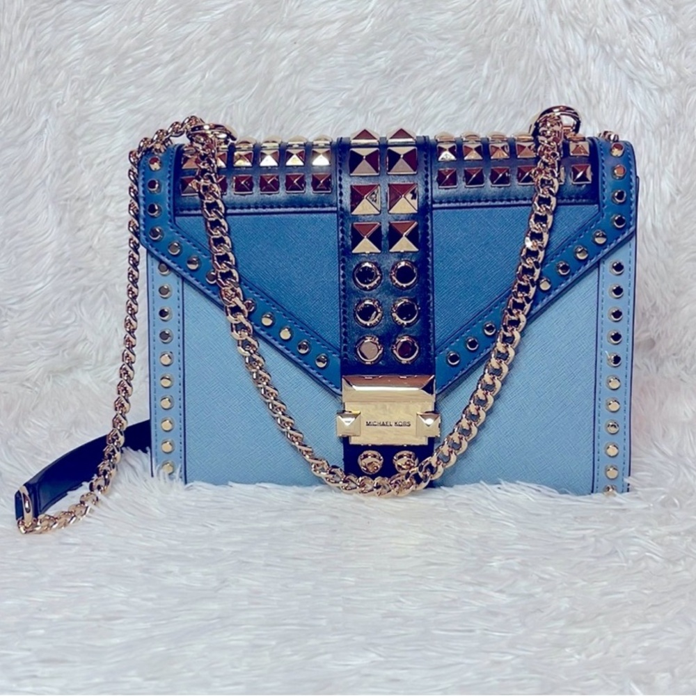 Michael Kors Blue Color Block Whitney Large Studded Saffiano Leather Purse